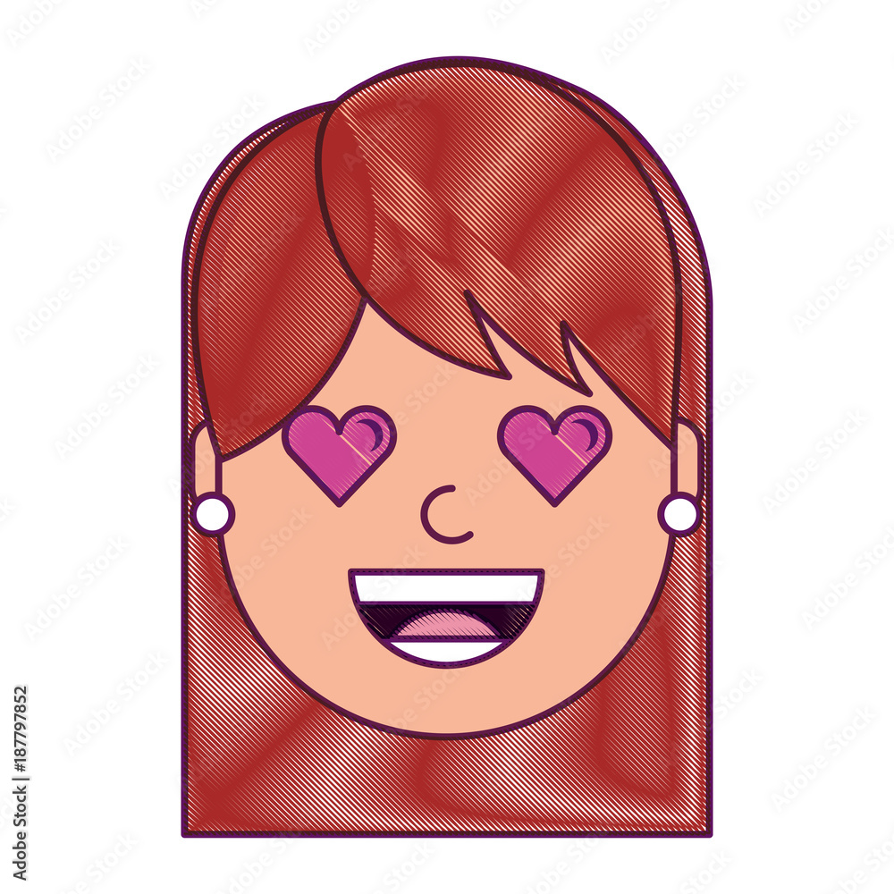 happy girl with her smiling face and heart shape eyes illustration drawing design happy girl with her smiling face and heart shape eyes illustration drawing design