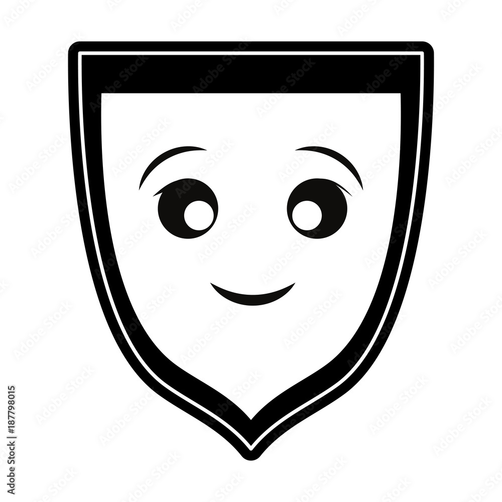 Shield security symbol smiling cartoon