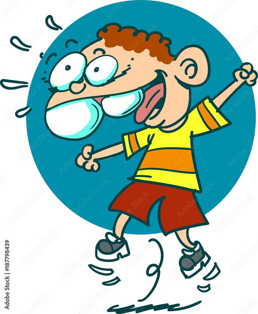 happy kid jumping cartoon style vector illustration