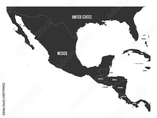 Political map of Central America and Mexico in dark grey. Simple flat vector illustration.