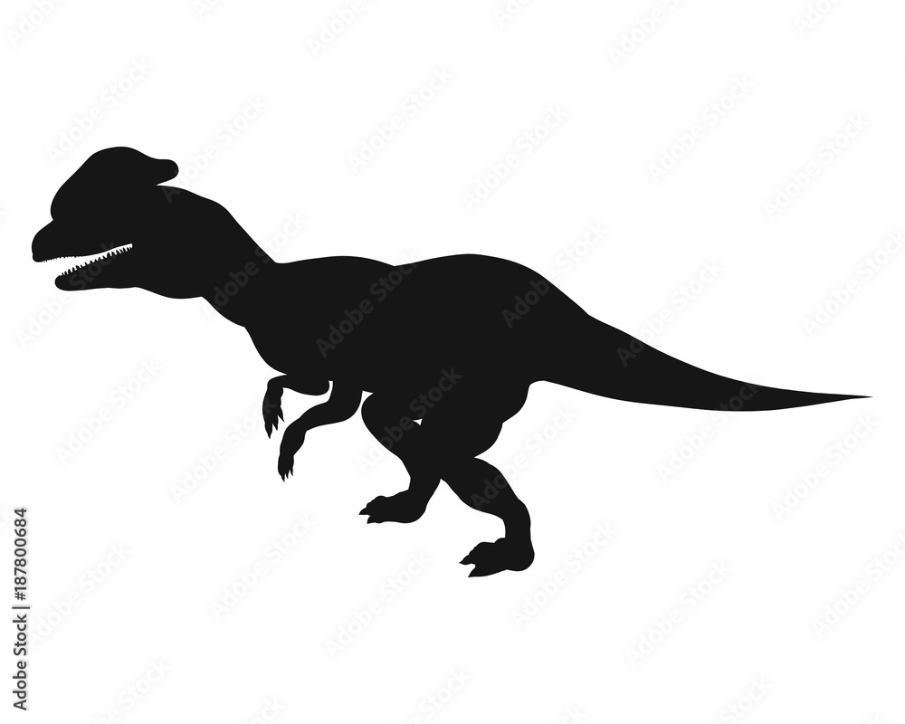 Black silhouette of a dinosaur in motion