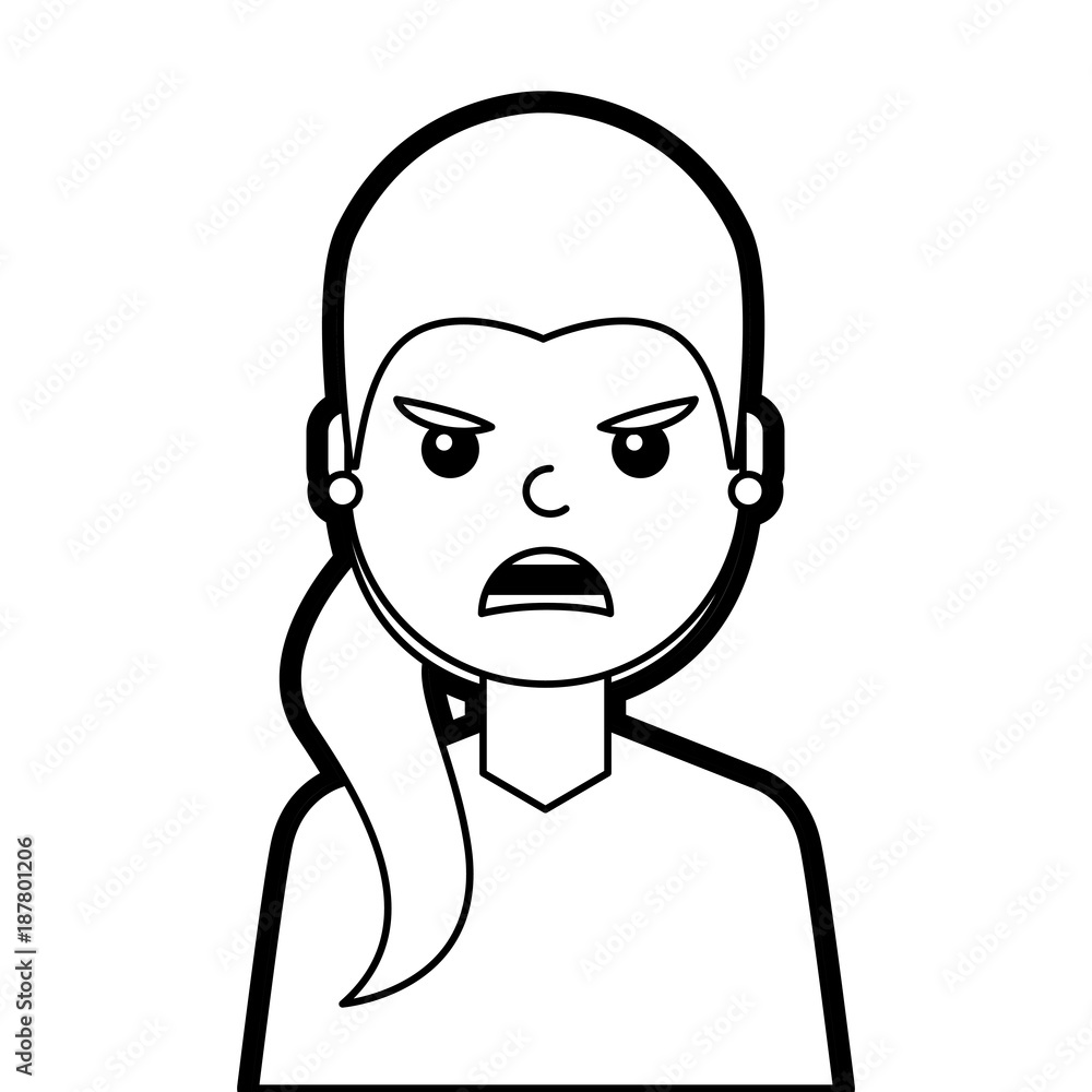 portrait woman angry facial expression cartoon vector illustration line design portrait woman angry facial expression cartoon vector illustration line design