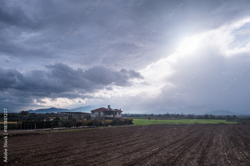 Fototapeta premium Farmland under Cloudy Sky