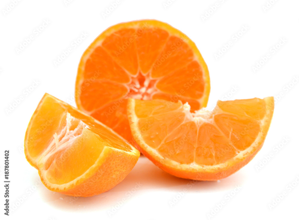 Peeled mandarin orange segment on white background Peeled mandarin orange segment on white background