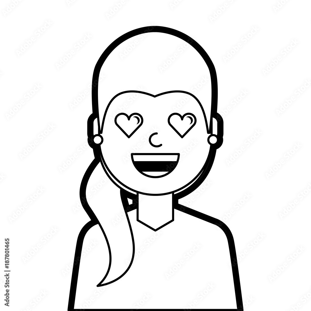 happy girl with her smiling face and heart shape eyes illustration line design