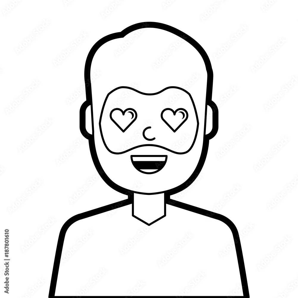 man character in love emotion with hearts as eyes vector illustration line design