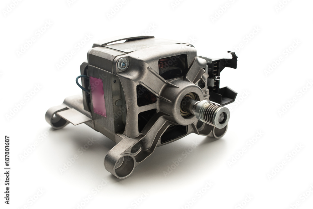 electric engine motor of washing machine, isolated on white electric engine motor of washing machine, isolated on white
