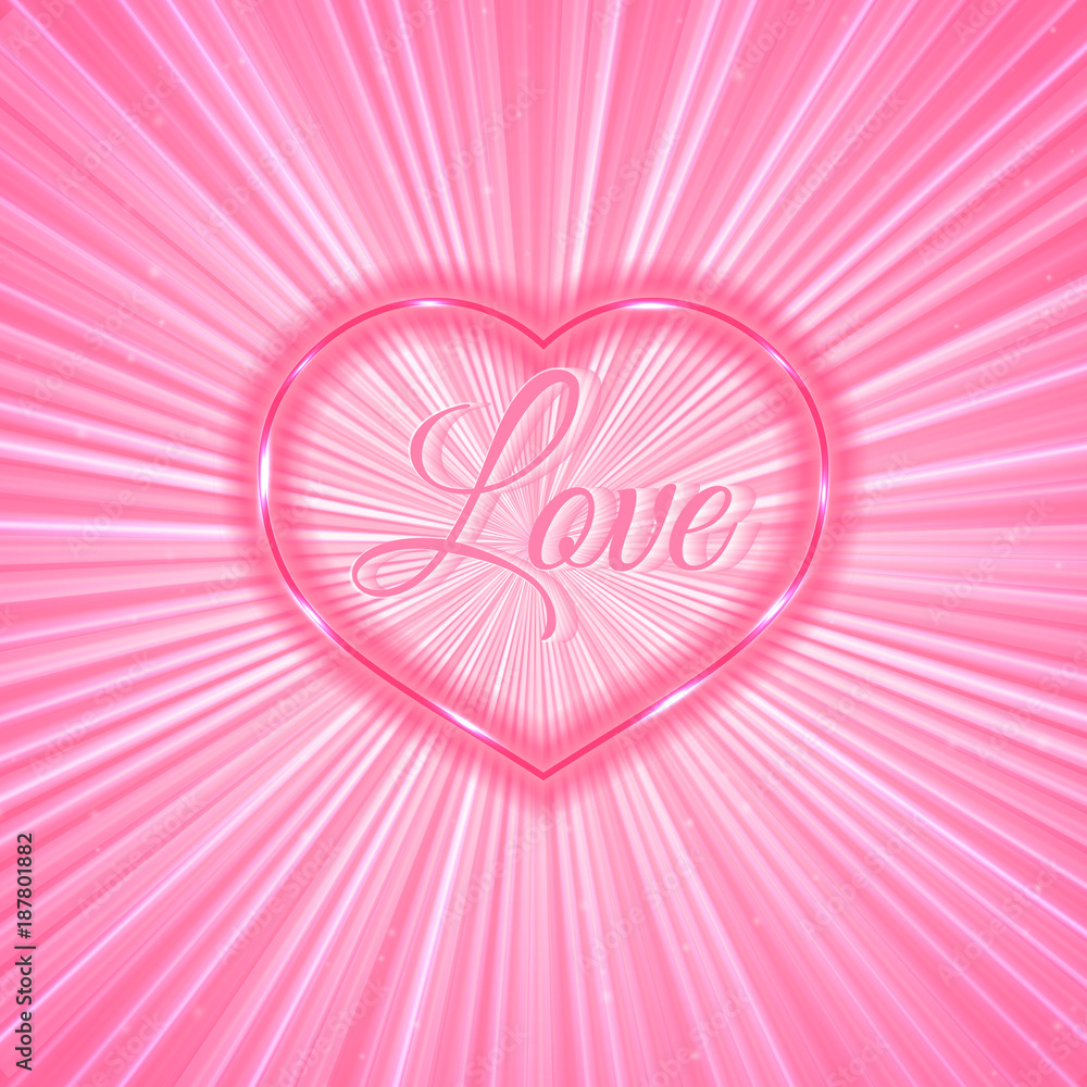 Neon heart on light pink abstract glowing background. Retro Valentine's Day  greeting card. Easy to edit design template. Vector illustration. Stock  Vector | Adobe Stock