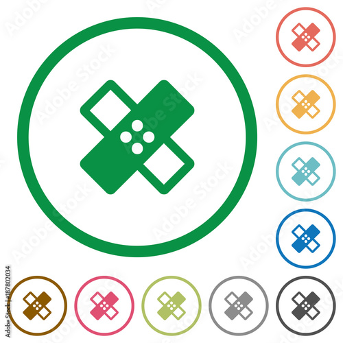 Adhesive bandages flat icons in circles