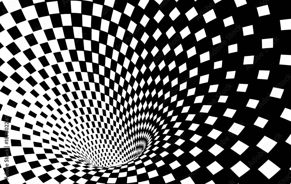 Fototapeta Geometria czarno-biały streszczenie Hipnotyczny tunel robak-otwór - złudzenie optyczne - wektor iluzji kratkę op sztuki