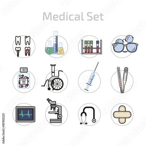 Medical set of linear icons.