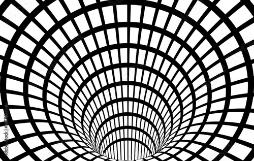 Geometric Black and White Abstract Hypnotic Worm-Hole Tunnel - Optical Illusion - Vector Illusion Checkered Optical Art
