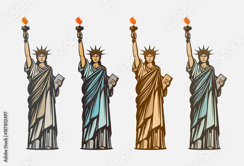 Famous statue of liberty. Symbol United States of America. Vector illustration