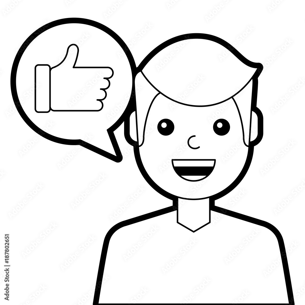 man with hand like in speech bubble vector illustration line design man with hand like in speech bubble vector illustration line design