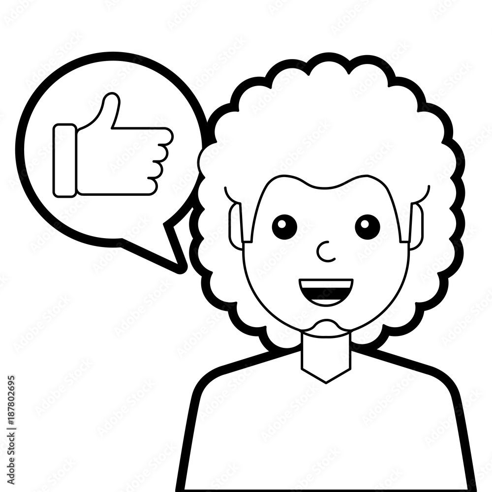 man with hand like in speech bubble vector illustration line design man with hand like in speech bubble vector illustration line design