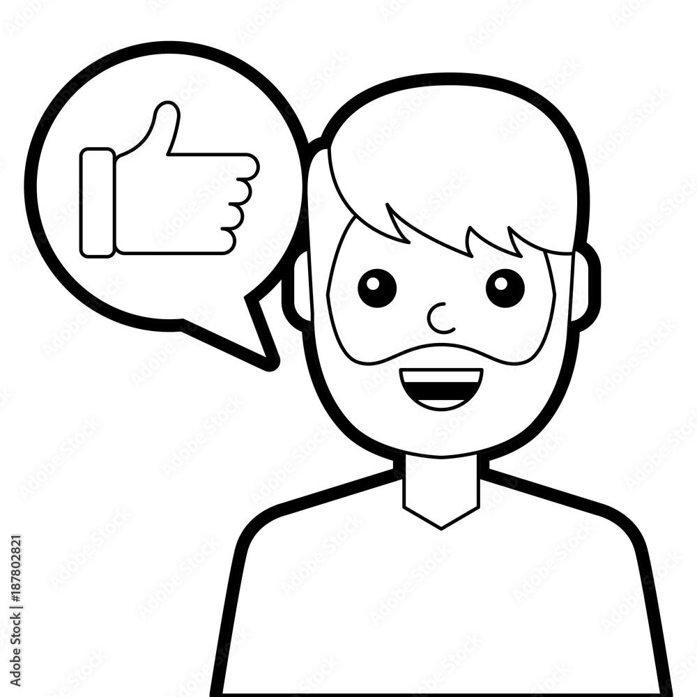 man with hand like in speech bubble vector illustration line design man with hand like in speech bubble vector illustration line design