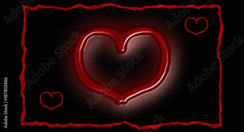 Red heart on black background for Valentine's Day