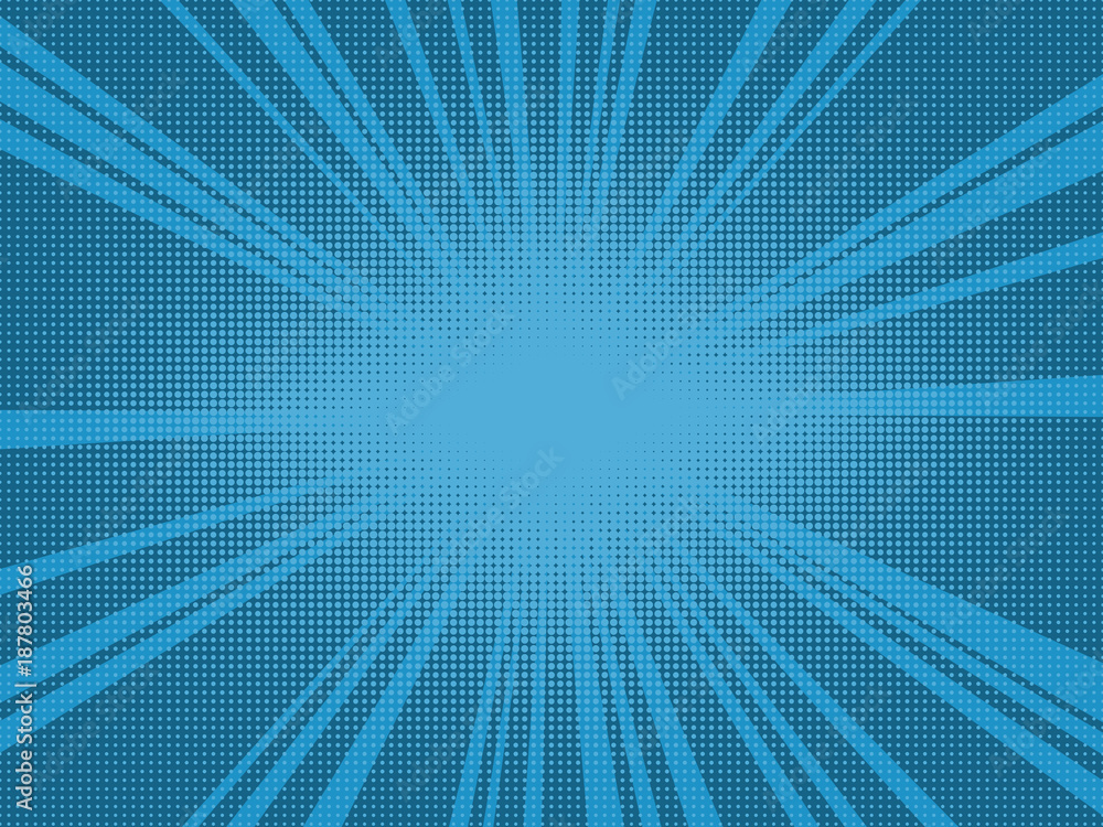 Comic book pop art retro background with halftone dots and radial rays. Comic book pop art retro background with halftone dots and radial rays.