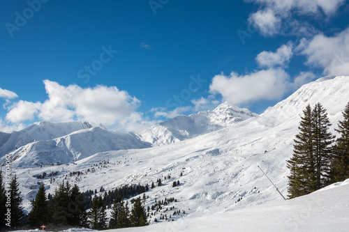 Slope in ski resort Serfaus Fiss Ladis in Austria with snowy mountains © Asvolas