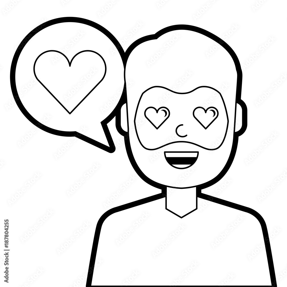man with love heart in speech bubble vector illustration line design