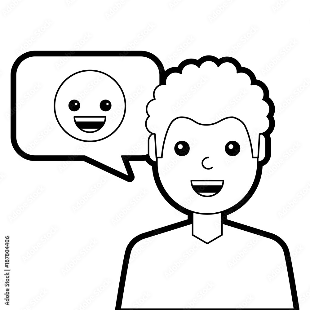 man with smile emoticon in speech bubble vector illustration line design man with smile emoticon in speech bubble vector illustration line design