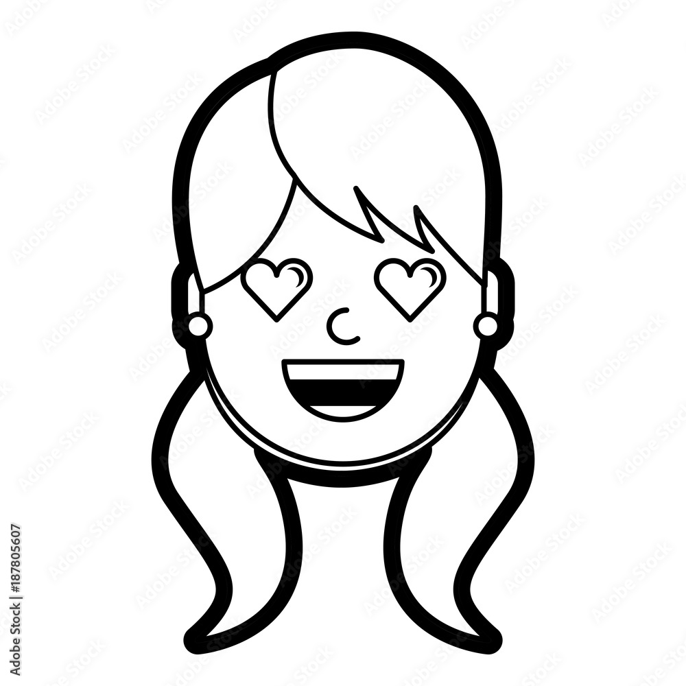 happy girl with her smiling face and heart shape eyes illustration happy girl with her smiling face and heart shape eyes illustration