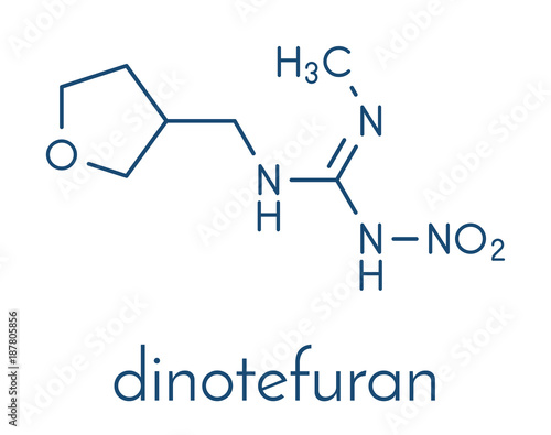 Dinotefuran insecticide molecule (neonicotinoid class). Skeletal formula.