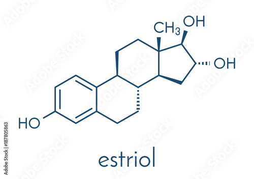 Estriol (oestriol) human estrogen hormone molecule. Skeletal formula.