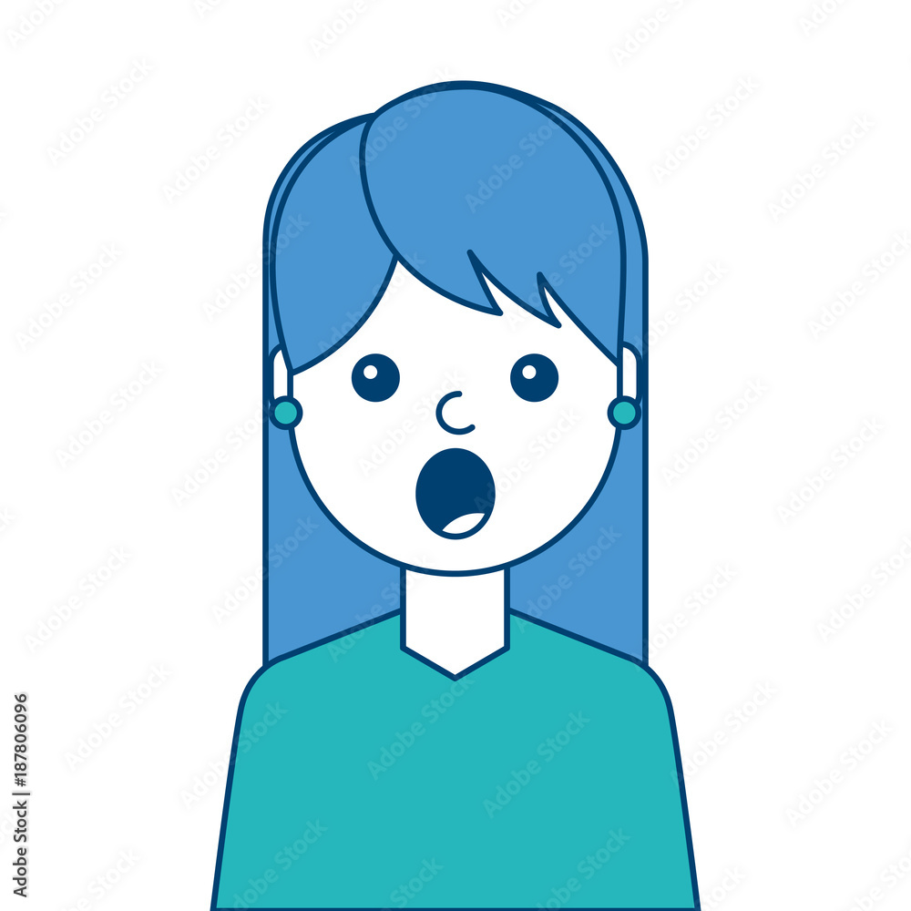 portrait surprised young woman face expression cartoon vector illustration blue and green design portrait surprised young woman face expression cartoon vector illustration blue and green design