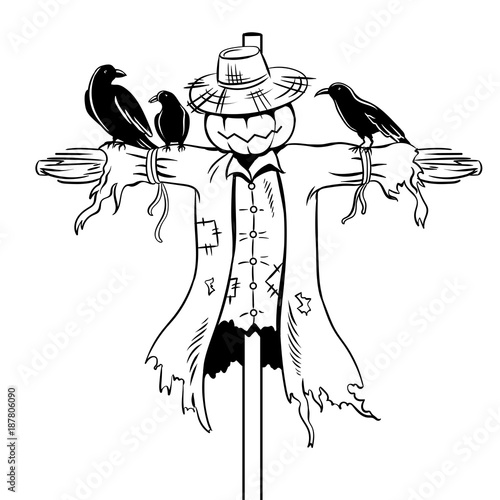 Scarecrow coloring book vector illustration