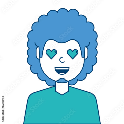 happy girl with her smiling face and heart shape eyes illustration blue and green design