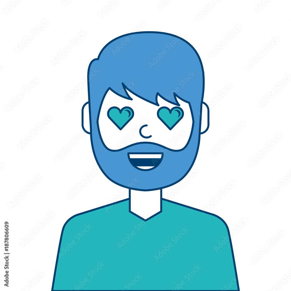 man character in love emotion with hearts as eyes vector illustration blue and green design man character in love emotion with hearts as eyes vector illustration blue and green design