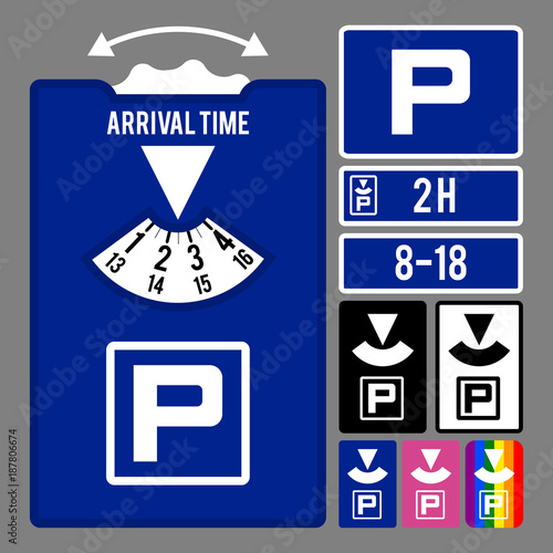 Parking clock icon. Vector set for parking time tracking