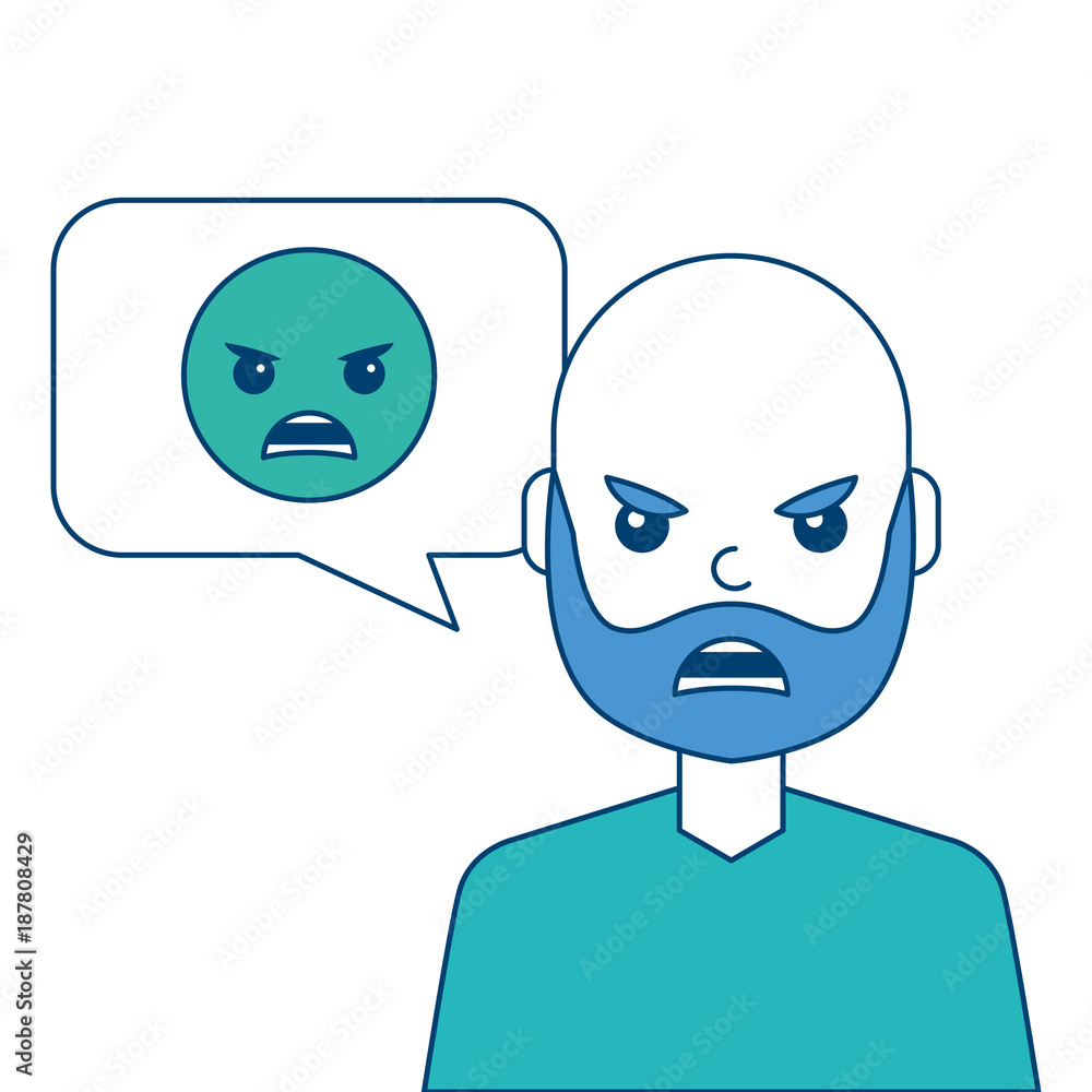 man with angry emoticon in speech bubble vector illustration blue and green design man with angry emoticon in speech bubble vector illustration blue and green design