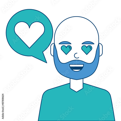 man with love heart in speech bubble vector illustration blue and green design