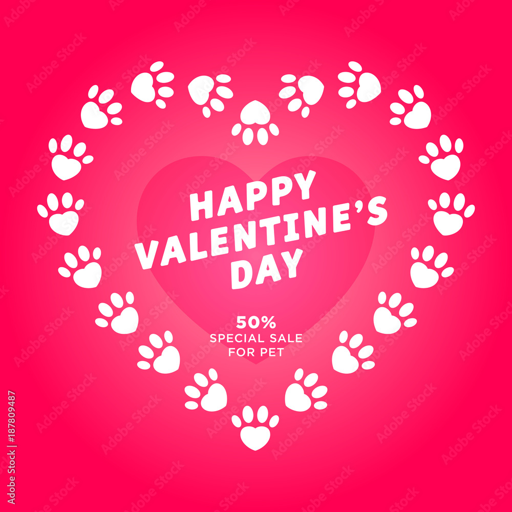 Dog heart of paw valentine's day greeting card with hearts and pet print
