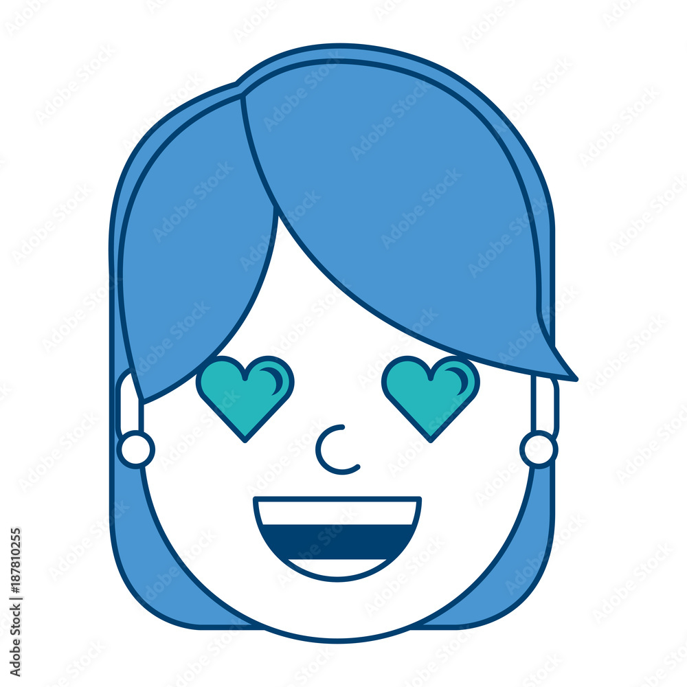 happy girl with her smiling face and heart shape eyes illustration blue and green design happy girl with her smiling face and heart shape eyes illustration blue and green design