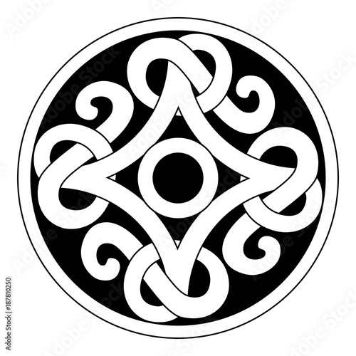 Ancient viking ornament in a graphic style in black circle. Vect