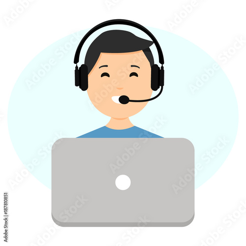 Call center operator concept, customer support phone operator concept. Can be used for websites, presentations, banners, etc. Illustration