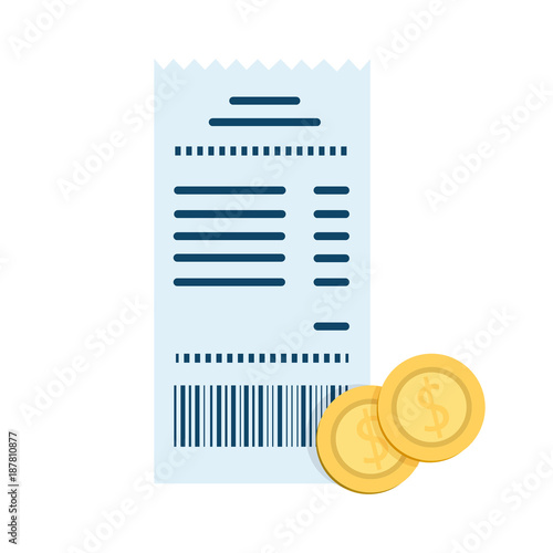 Cashier check and coins. Thanks for the service in the restaurant concept. Money for servicing. Good feedback. Gratuity concept. Illustration