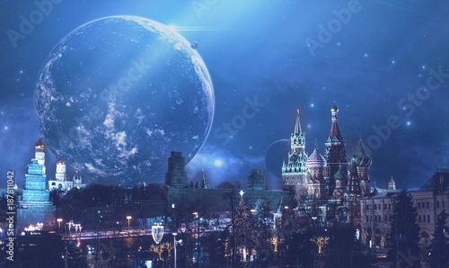 Kremlin and space sky at the night