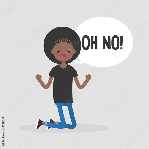 Young kneeling character yelling "oh no". Failure, conceptual illustration. Flat editable vector illustration, clip art