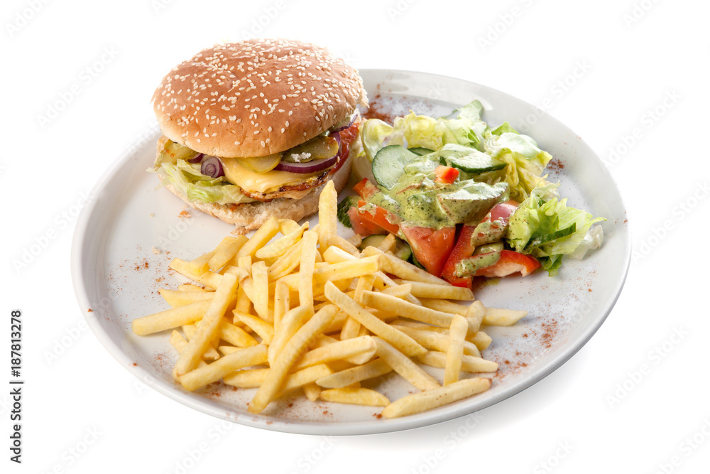 Danie obiadowe - frytki z hamburgerem