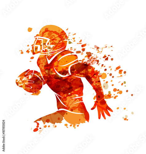 Vector watercolor silhouette american football player photo