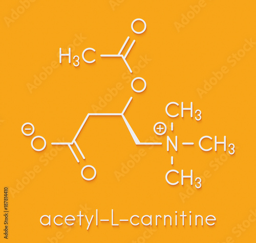 Acetylcarnitine (ALCAR) nutritional supplement molecule. Skeletal formula. photo