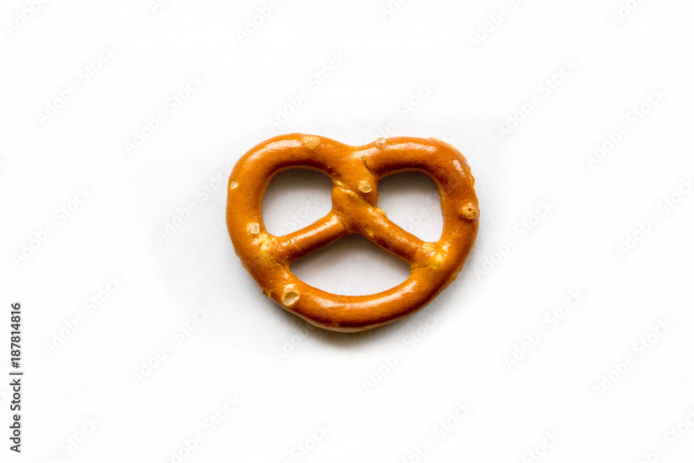 One Salt Pretzel Isolated On White Background One Salt Pretzel Isolated On White Background