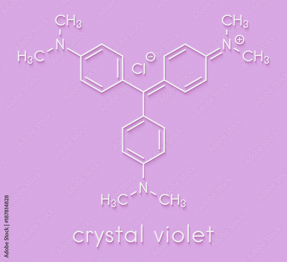 Crystal violet (gentian violet) molecule. Dye molecule used in Gram