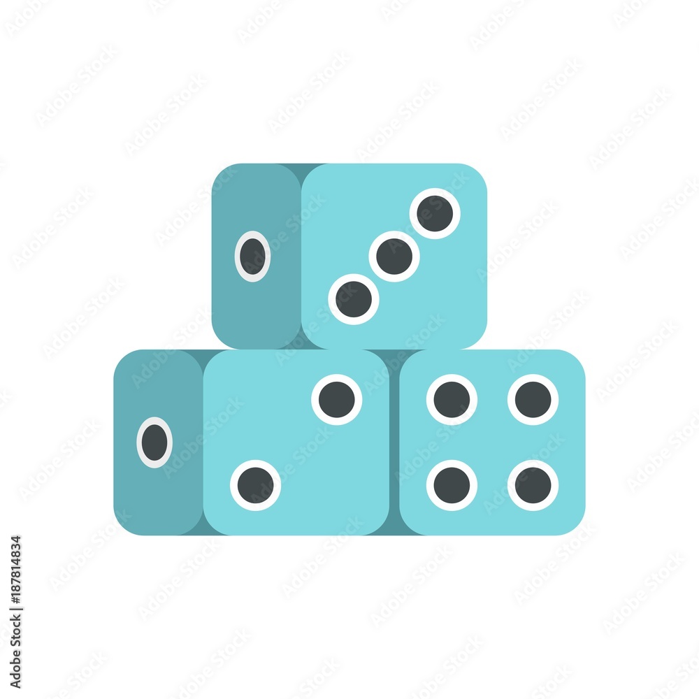 Blue dice cubes icon, flat style Blue dice cubes icon, flat style