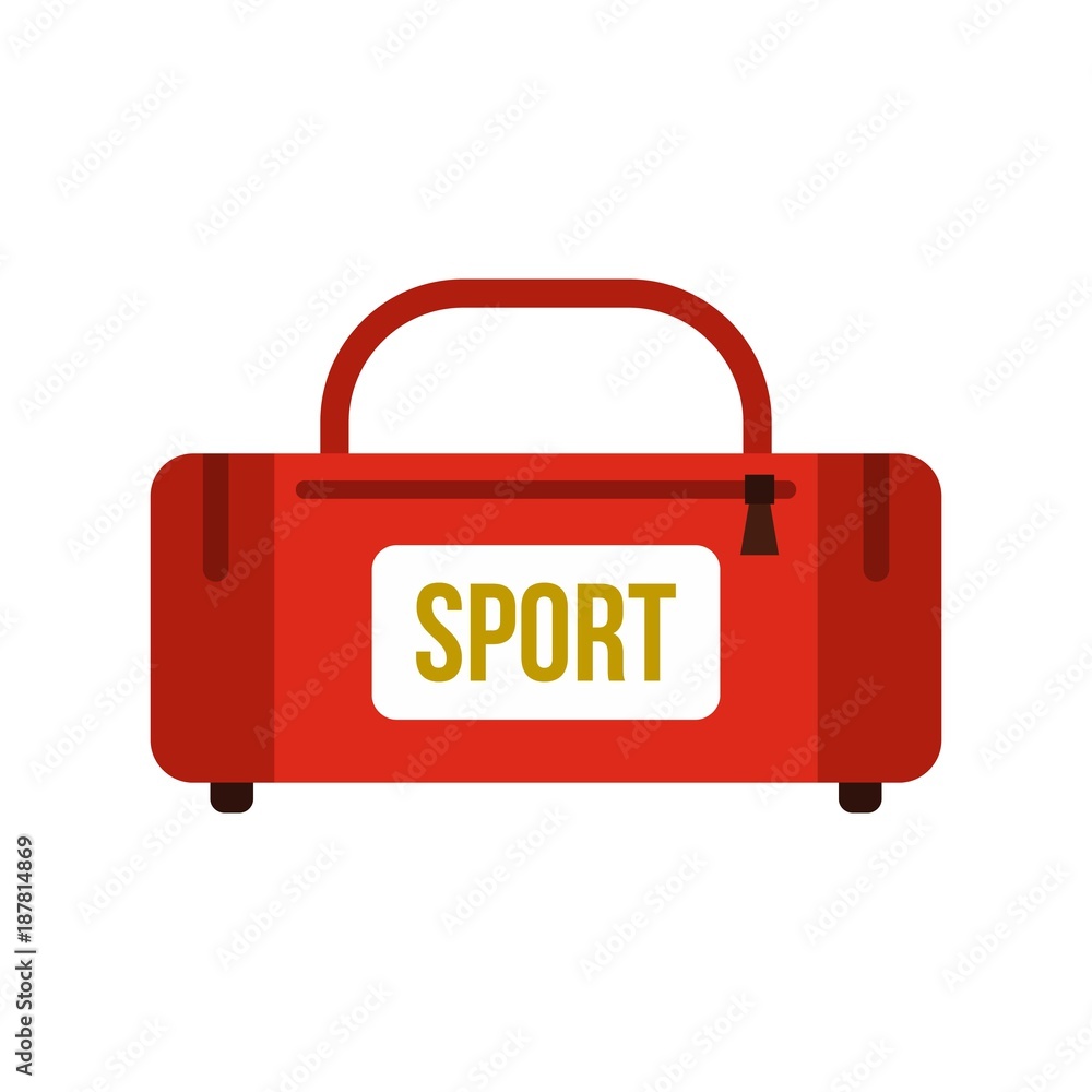 Red sports bag icon, flat style Red sports bag icon, flat style