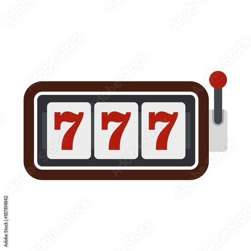 Slot machine with three sevens icon, flat style